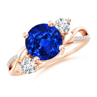 8mm AAAA Sapphire and Diamond Twisted Vine Ring in 10K Rose Gold