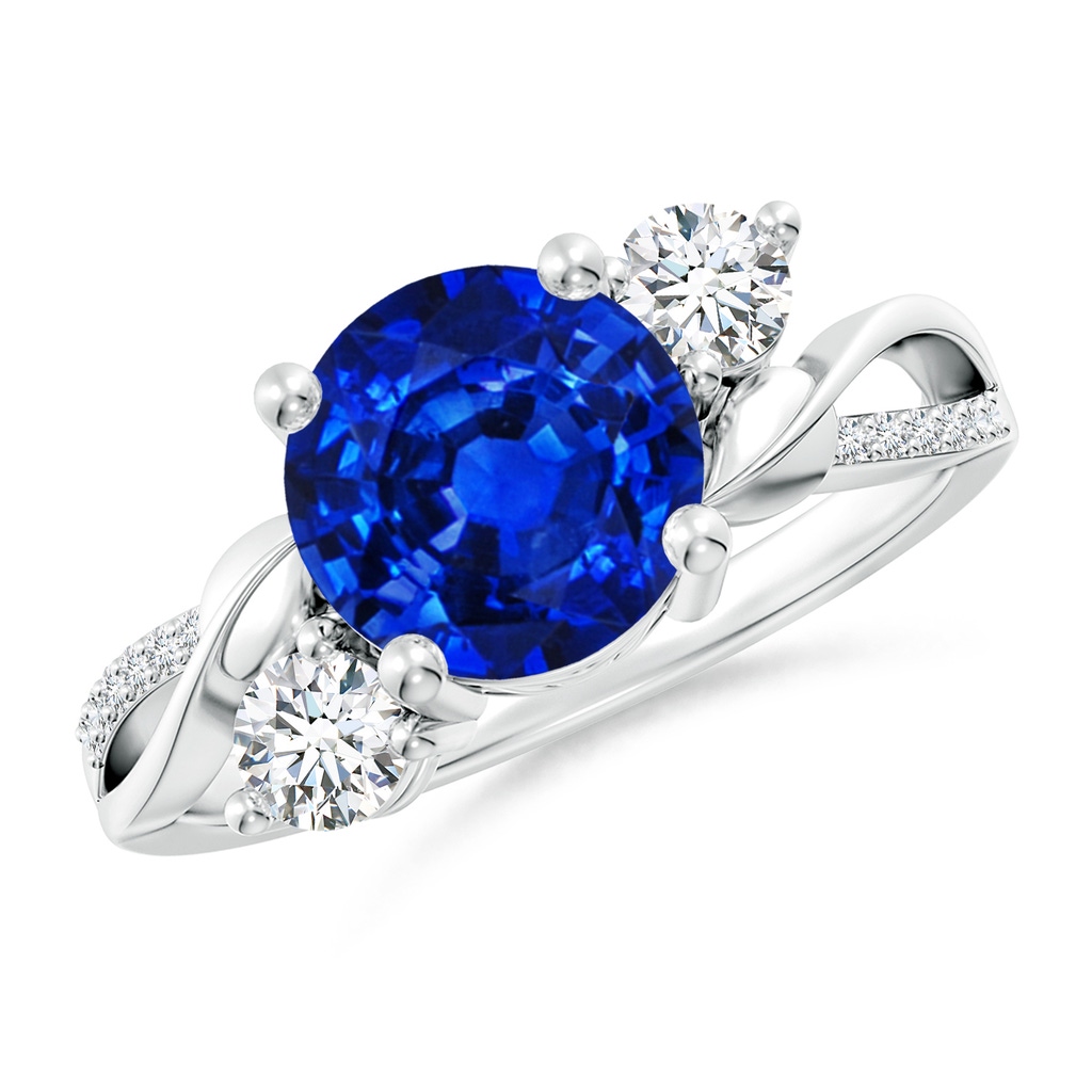 8mm AAAA Sapphire and Diamond Twisted Vine Ring in P950 Platinum 