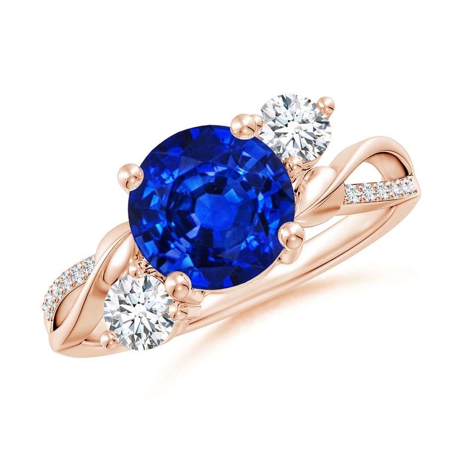 8mm AAAA Sapphire and Diamond Twisted Vine Ring in Rose Gold 