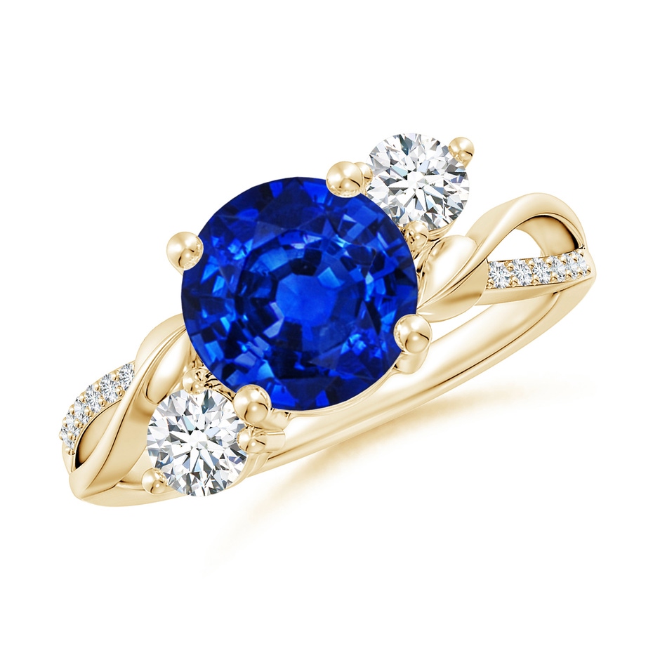 8mm AAAA Sapphire and Diamond Twisted Vine Ring in Yellow Gold 