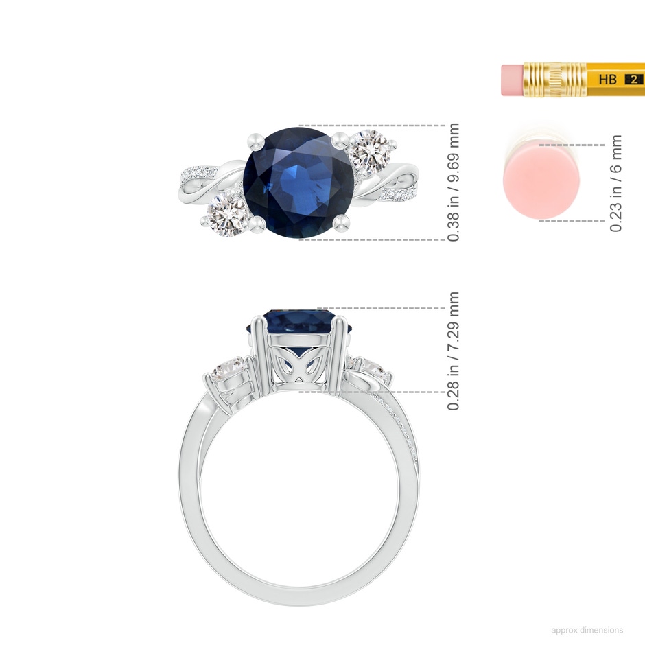 9mm AA Sapphire and Diamond Twisted Vine Ring in P950 Platinum ruler