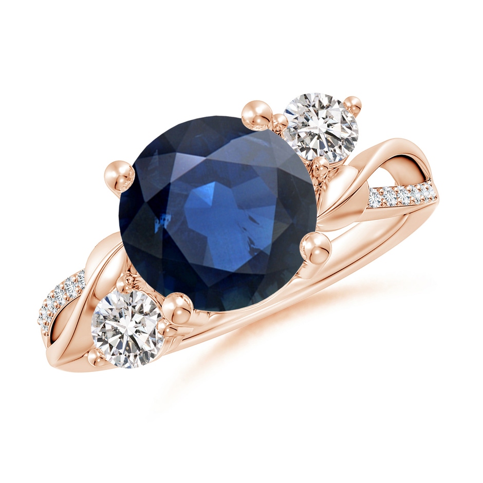 9mm AA Sapphire and Diamond Twisted Vine Ring in Rose Gold 