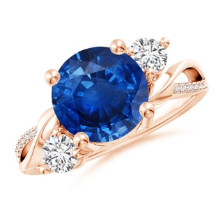 9mm AAA Sapphire and Diamond Twisted Vine Ring in 10K Rose Gold