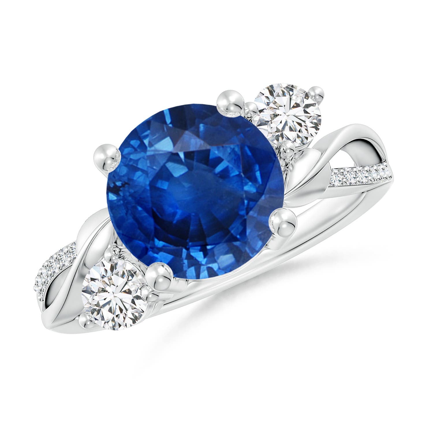 9mm AAA Sapphire and Diamond Twisted Vine Ring in 18CT White Gold