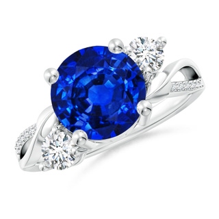 9mm AAAA Sapphire and Diamond Twisted Vine Ring in P950 Platinum