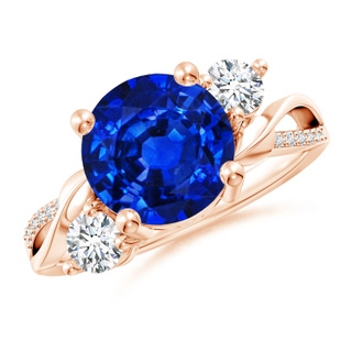 9mm AAAA Sapphire and Diamond Twisted Vine Ring in Rose Gold