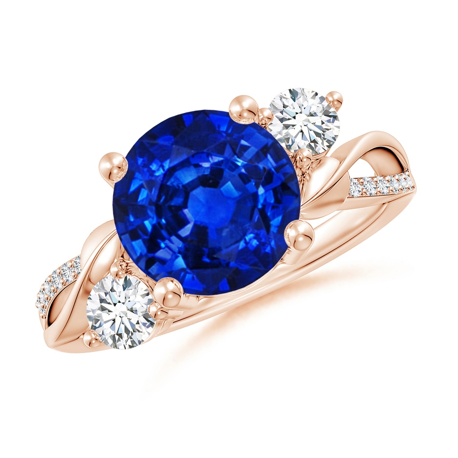 9mm AAAA Sapphire and Diamond Twisted Vine Ring in Rose Gold 