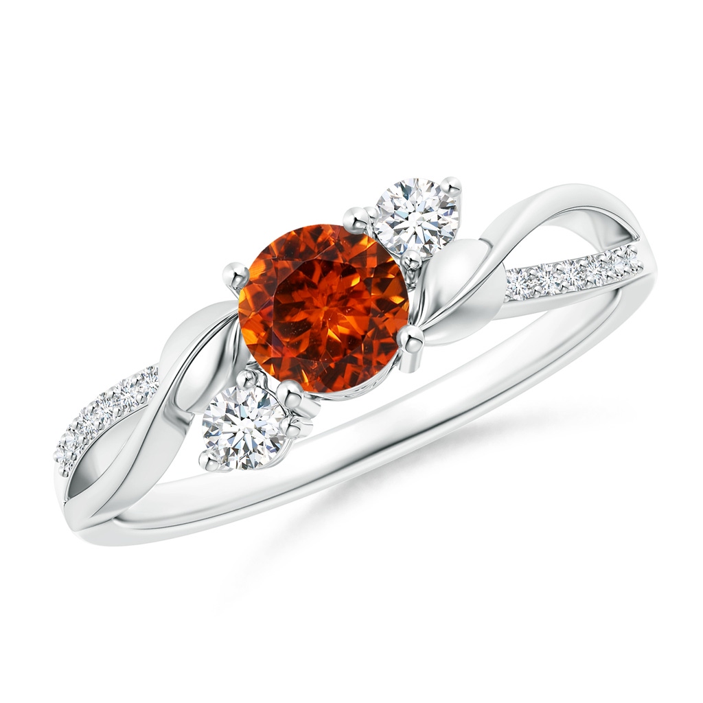 5mm AAAA Spessartite and Diamond Twisted Vine Ring in P950 Platinum