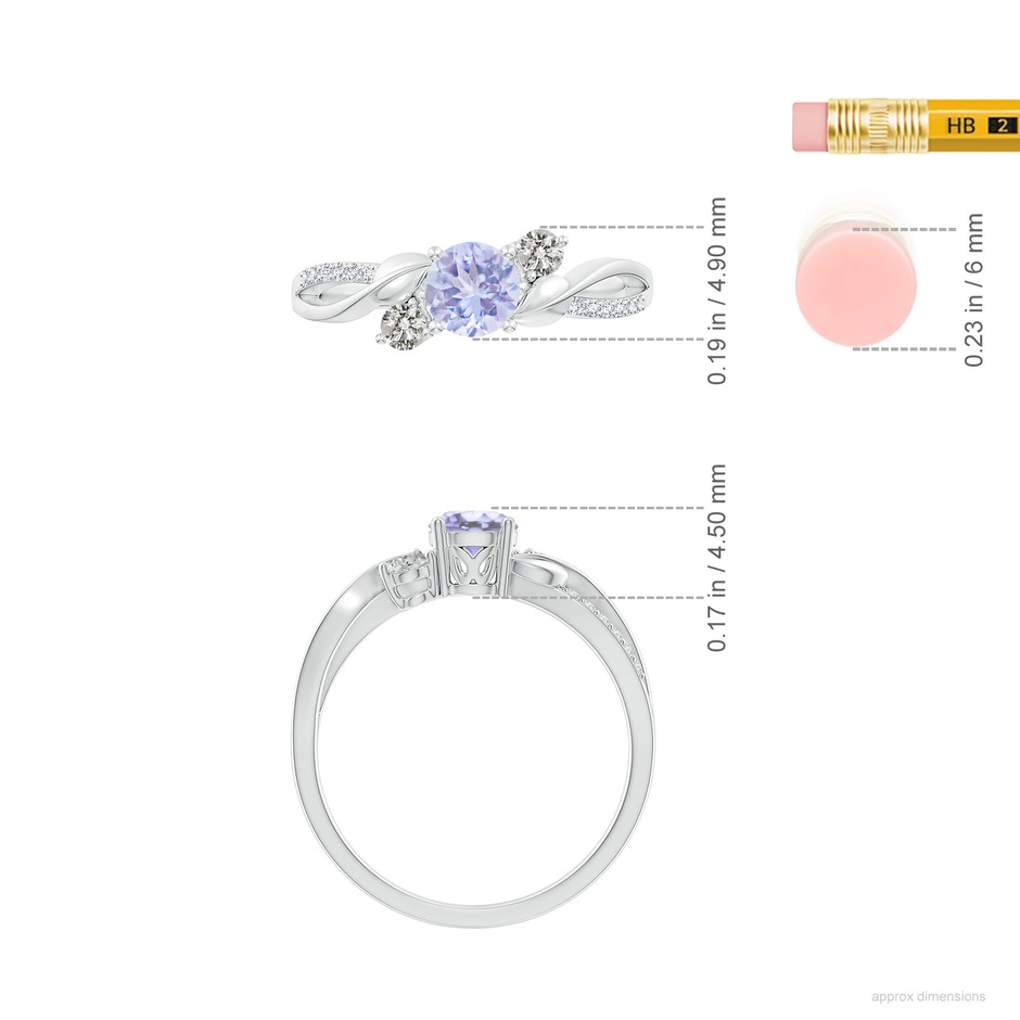 5mm A Tanzanite and Diamond Twisted Vine Ring in White Gold ruler