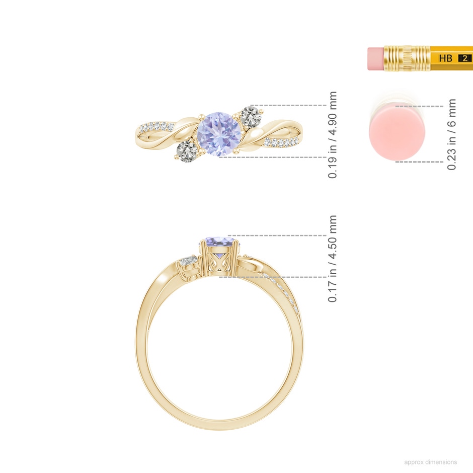 5mm A Tanzanite and Diamond Twisted Vine Ring in Yellow Gold ruler