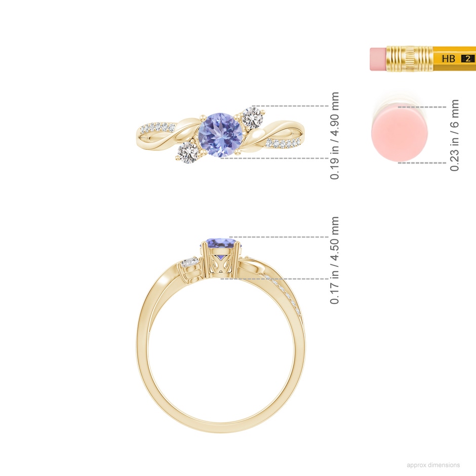 5mm AA Tanzanite and Diamond Twisted Vine Ring in Yellow Gold ruler