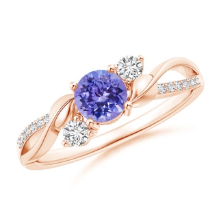 5mm AAA Tanzanite and Diamond Twisted Vine Ring in Rose Gold