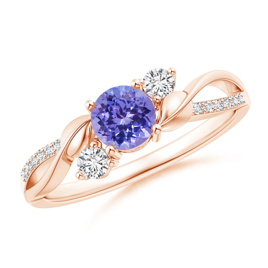 5mm AAA Tanzanite and Diamond Twisted Vine Ring in Rose Gold 
