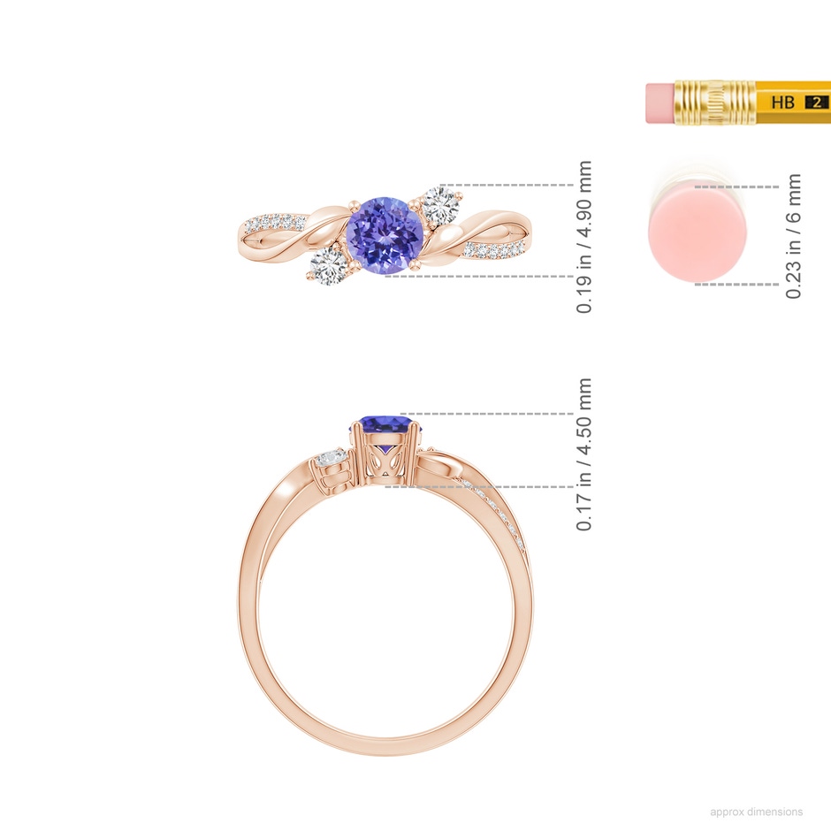 5mm AAA Tanzanite and Diamond Twisted Vine Ring in Rose Gold ruler