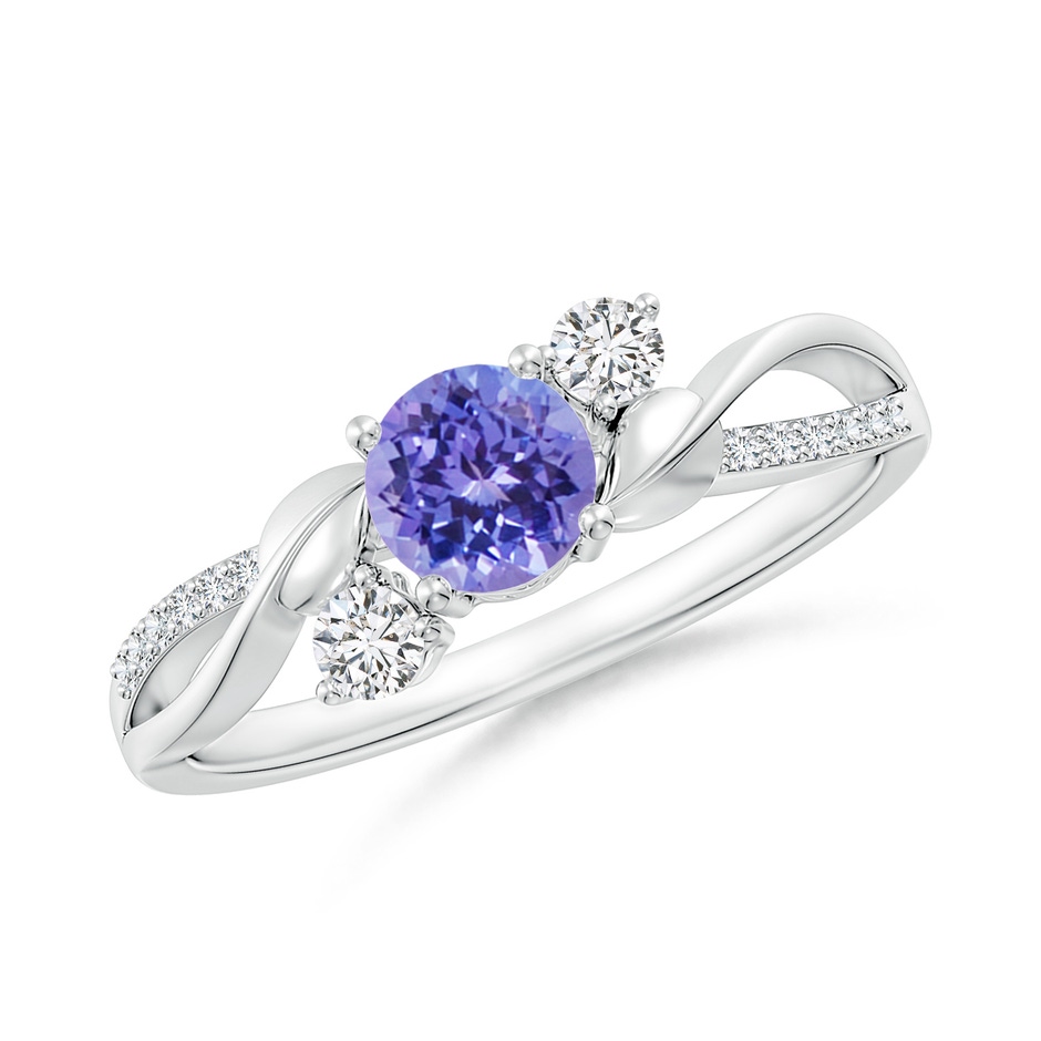 5mm AAA Tanzanite and Diamond Twisted Vine Ring in White Gold 