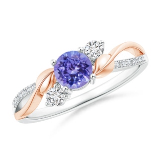 5mm AAA Tanzanite and Diamond Twisted Vine Ring in White Gold Rose Gold