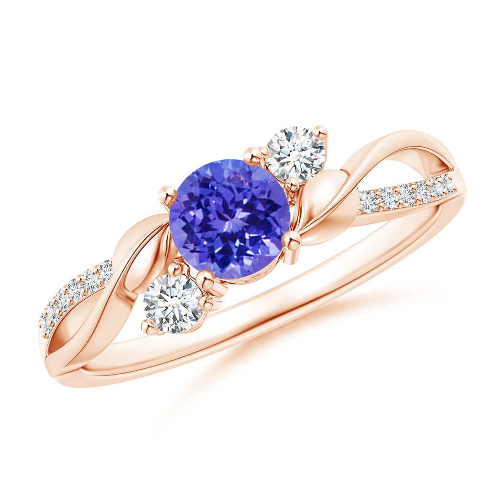 5mm AAAA Tanzanite and Diamond Twisted Vine Ring in Rose Gold