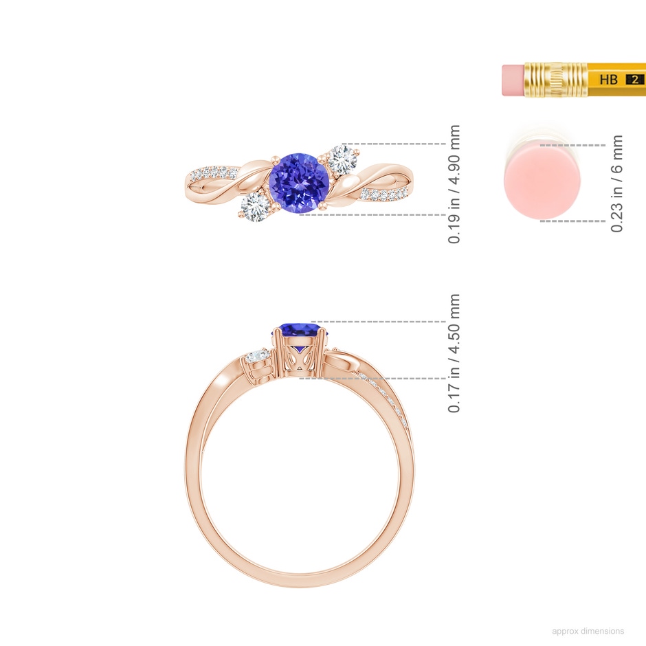 5mm AAAA Tanzanite and Diamond Twisted Vine Ring in Rose Gold ruler