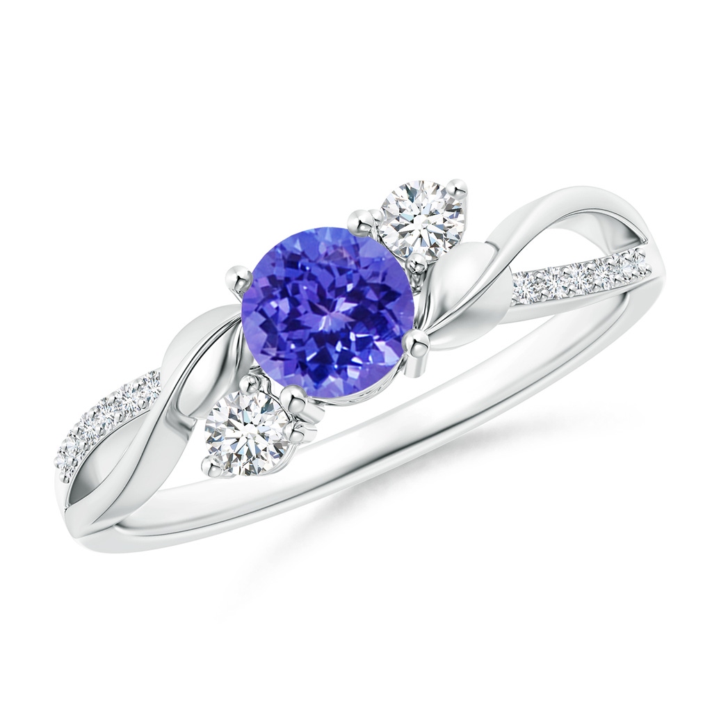 5mm AAAA Tanzanite and Diamond Twisted Vine Ring in White Gold