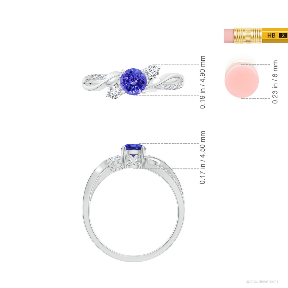 5mm AAAA Tanzanite and Diamond Twisted Vine Ring in White Gold ruler