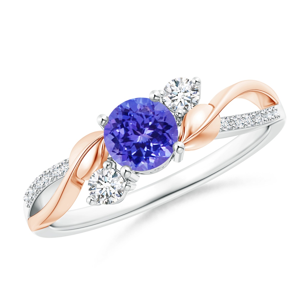 5mm AAAA Tanzanite and Diamond Twisted Vine Ring in White Gold Rose Gold