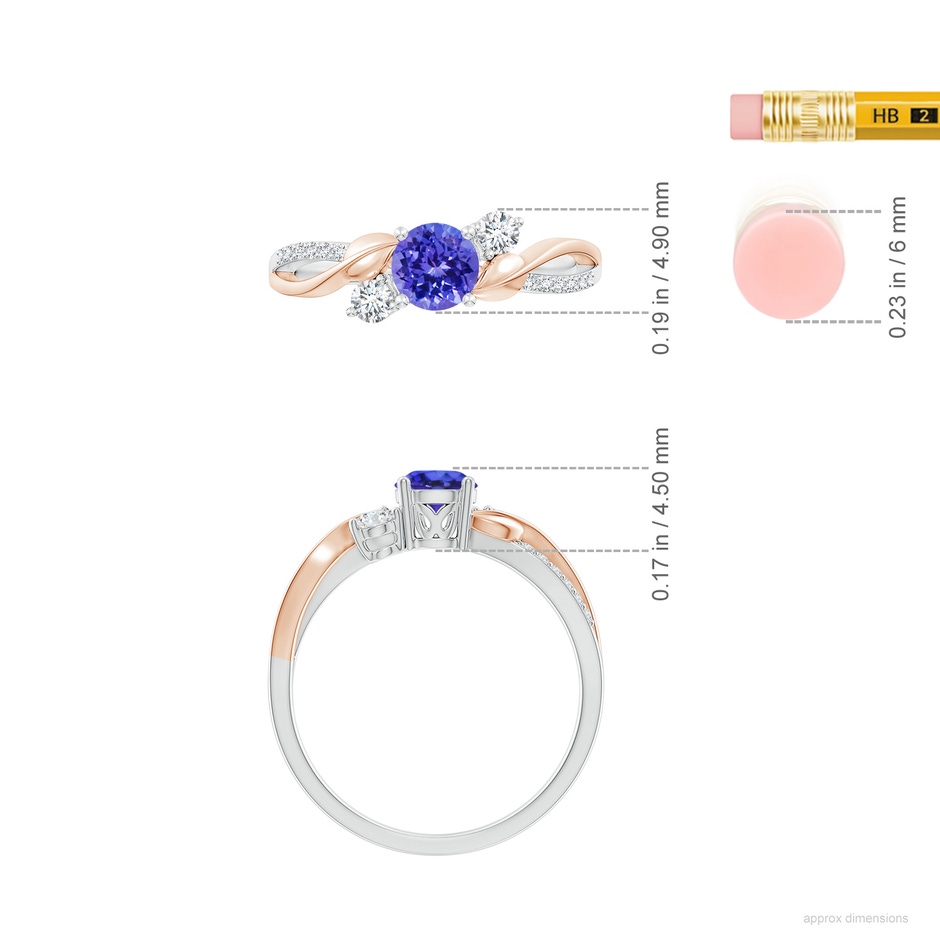5mm AAAA Tanzanite and Diamond Twisted Vine Ring in White Gold Rose Gold ruler
