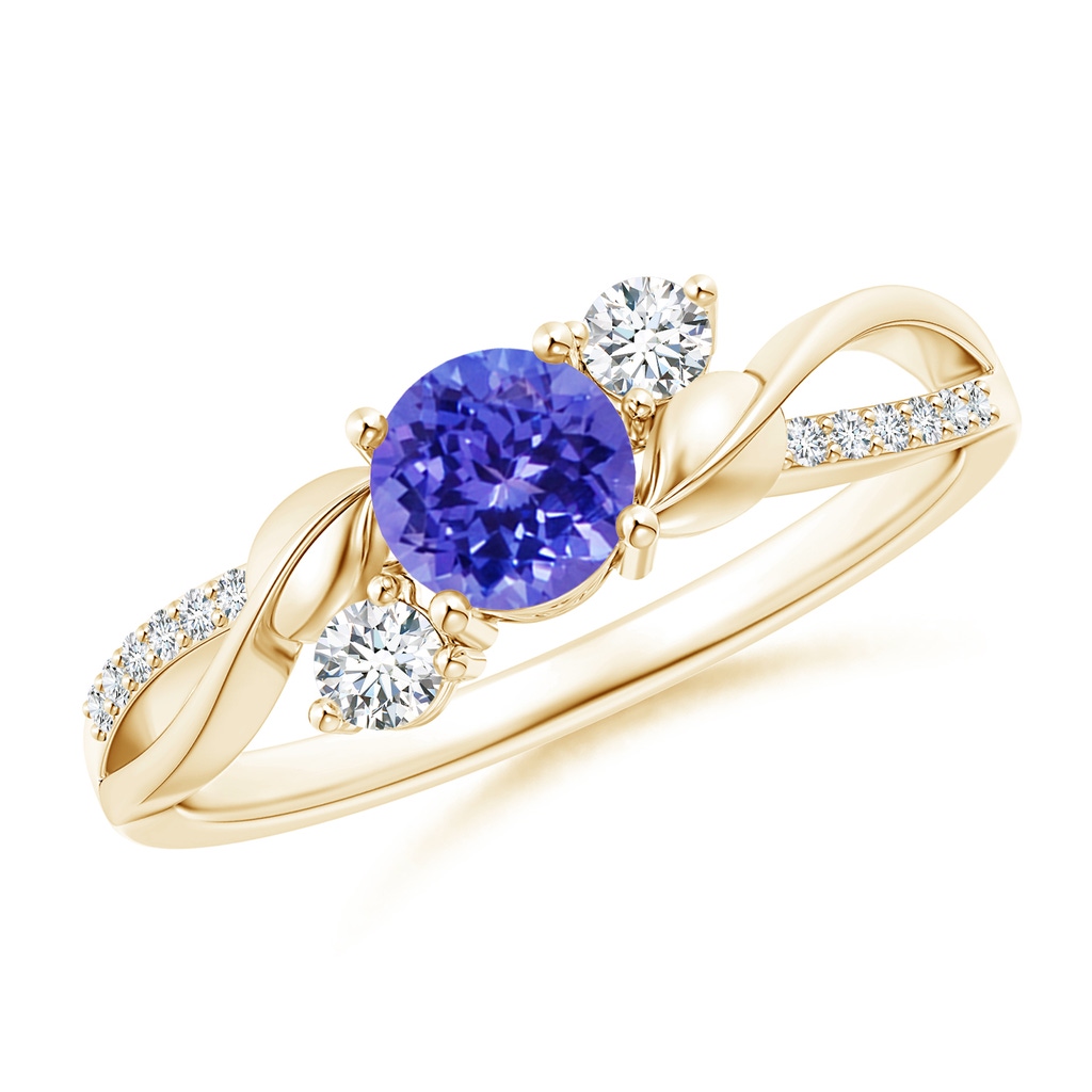 5mm AAAA Tanzanite and Diamond Twisted Vine Ring in Yellow Gold