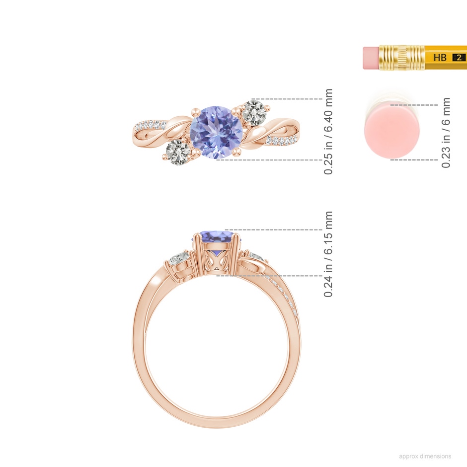 6mm A Tanzanite and Diamond Twisted Vine Ring in Rose Gold ruler