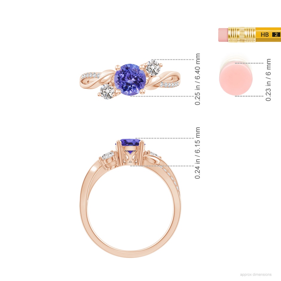 6mm AA Tanzanite and Diamond Twisted Vine Ring in Rose Gold ruler