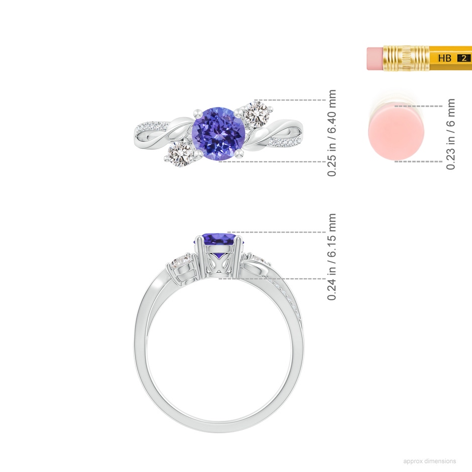 6mm AA Tanzanite and Diamond Twisted Vine Ring in White Gold ruler