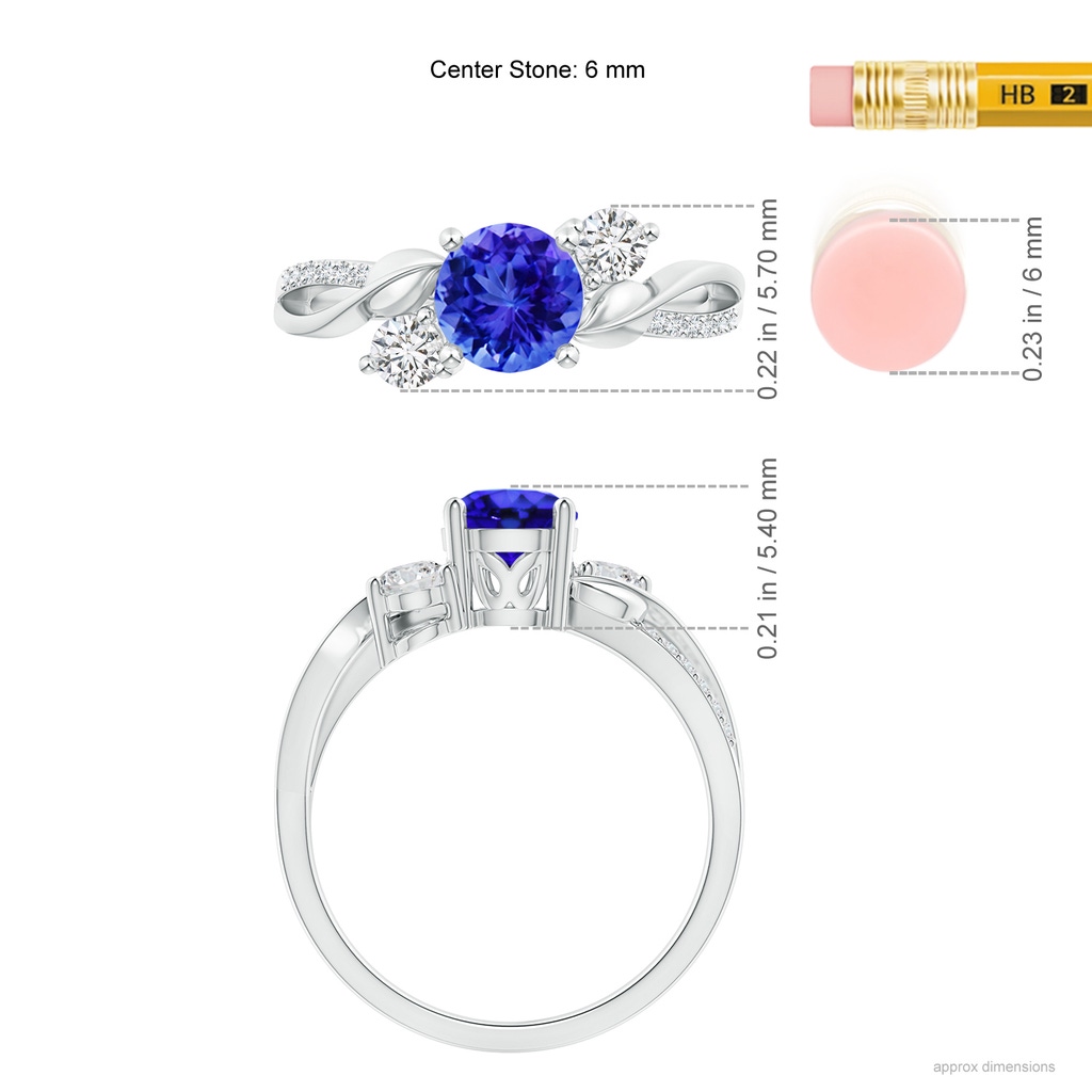 6mm AAA Tanzanite and Diamond Twisted Vine Ring in 18K White Gold Ruler