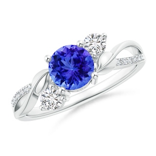 6mm AAA Tanzanite and Diamond Twisted Vine Ring in 9K White Gold