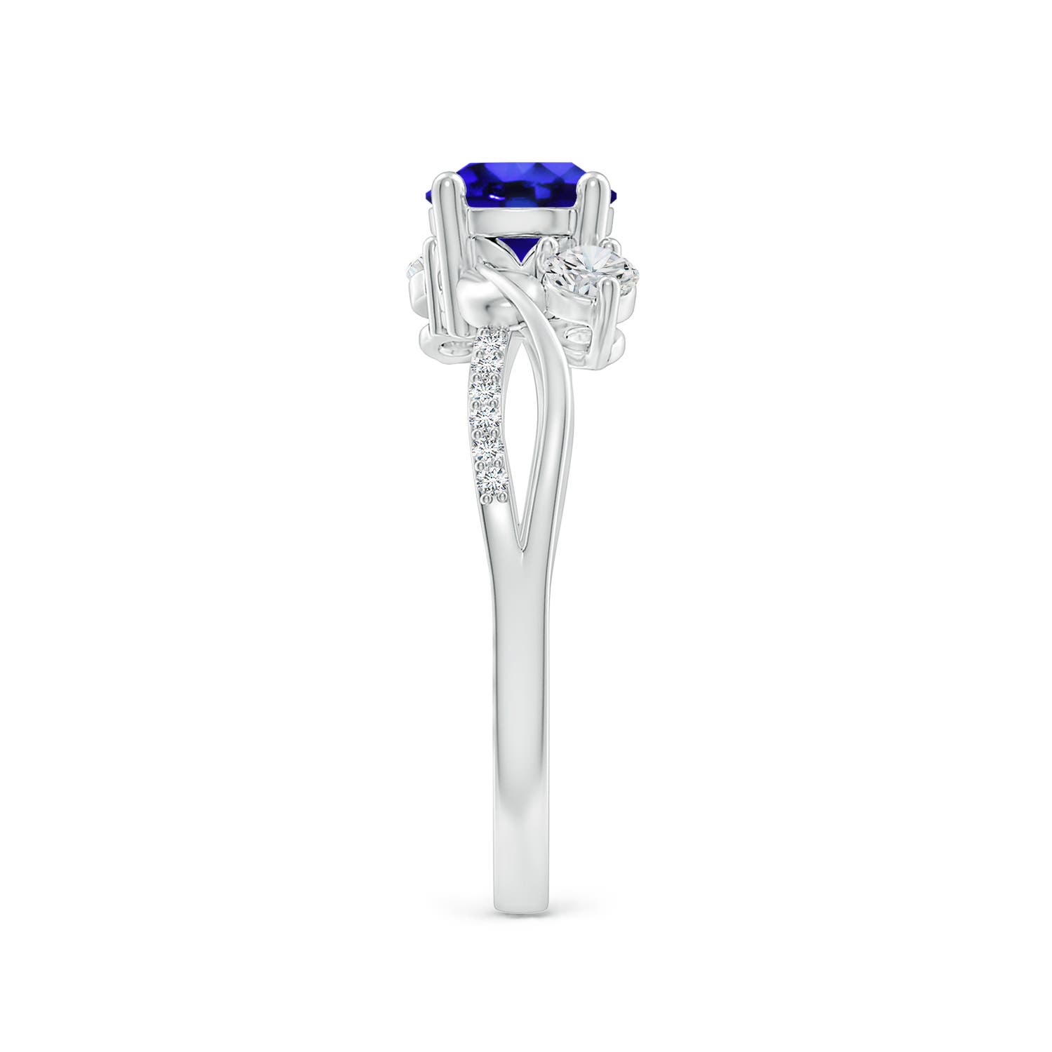 6mm AAA Tanzanite and Diamond Twisted Vine Ring in White Gold - side 6
