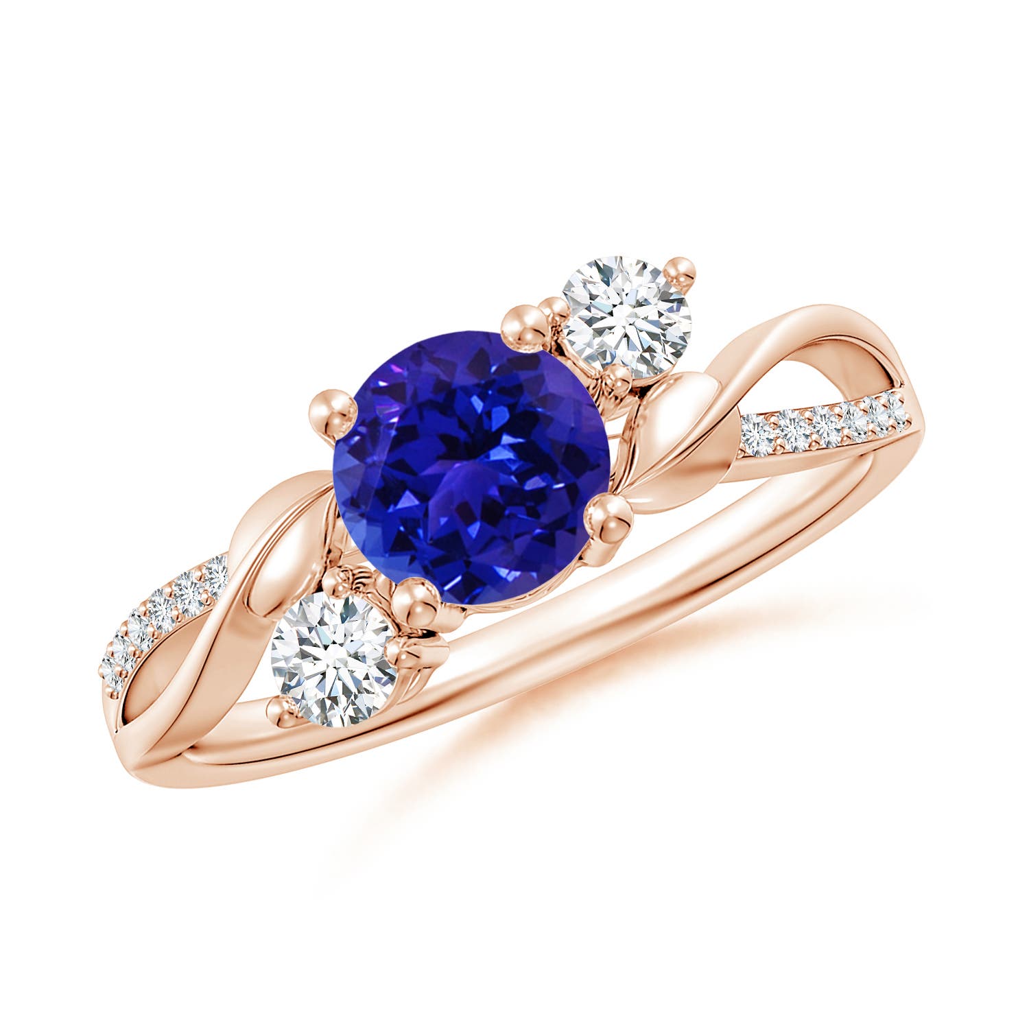 6mm AAAA Tanzanite and Diamond Twisted Vine Ring in 18K Rose Gold