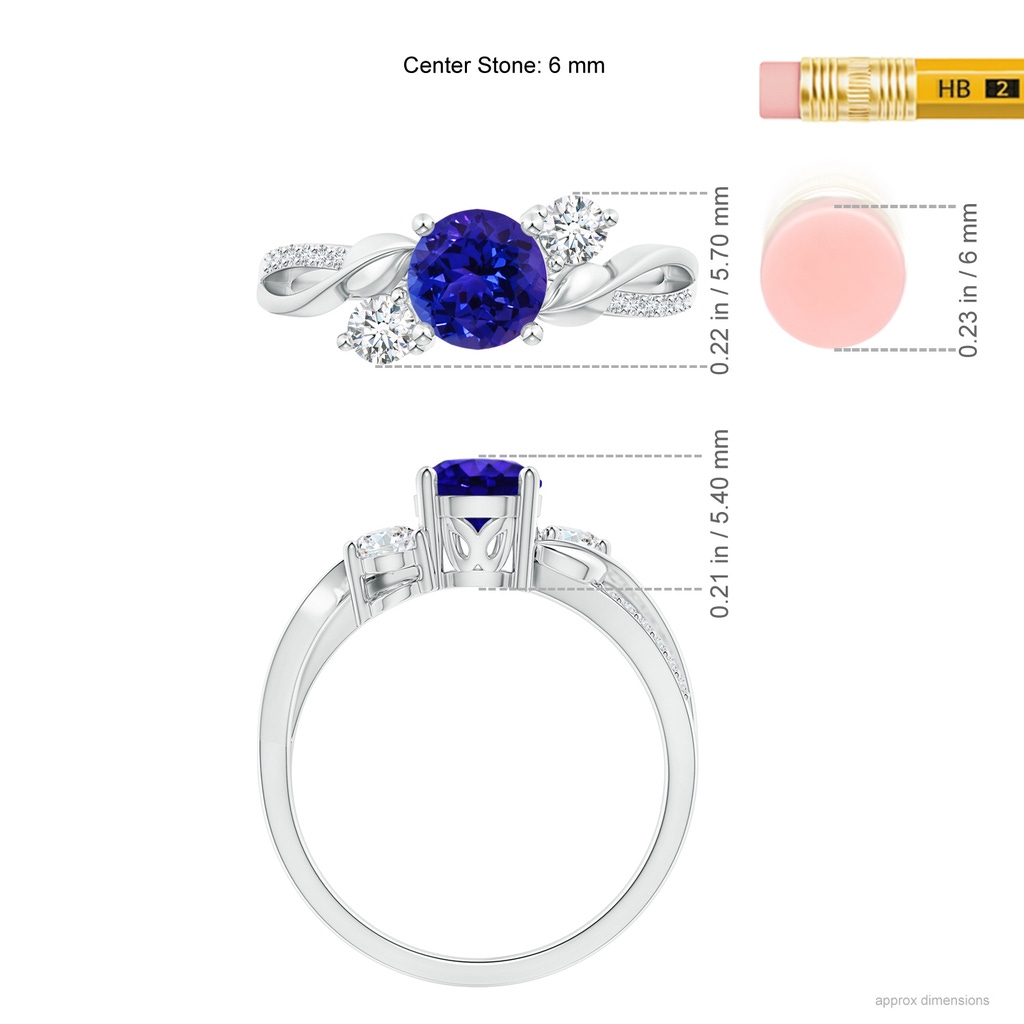 6mm AAAA Tanzanite and Diamond Twisted Vine Ring in P950 Platinum Ruler