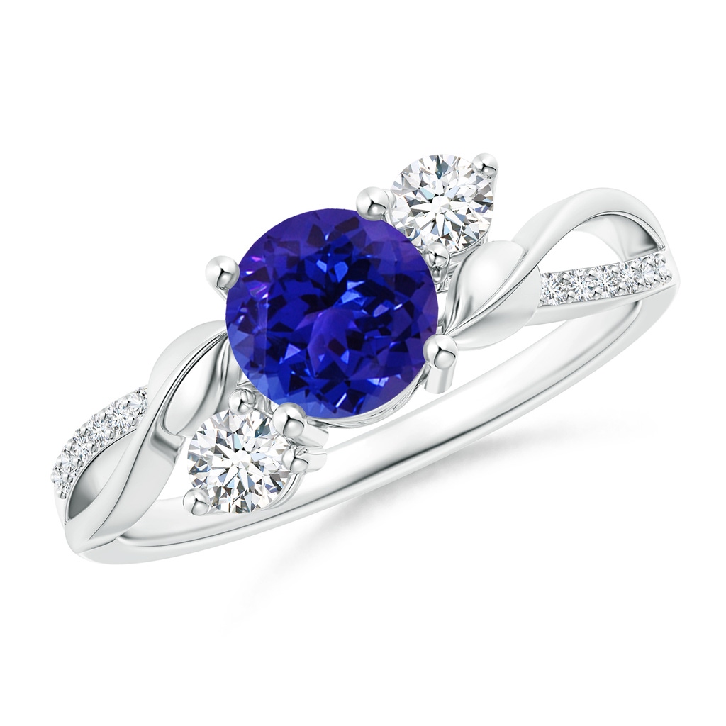 6mm AAAA Tanzanite and Diamond Twisted Vine Ring in White Gold