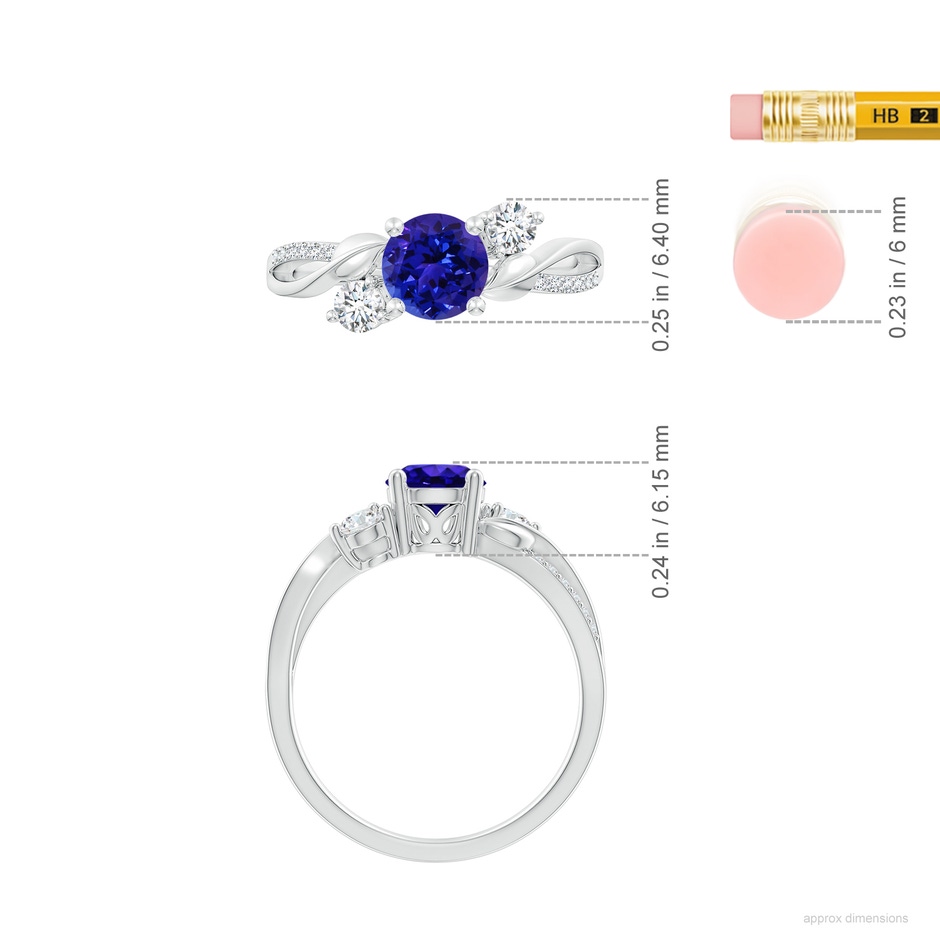 6mm AAAA Tanzanite and Diamond Twisted Vine Ring in White Gold ruler