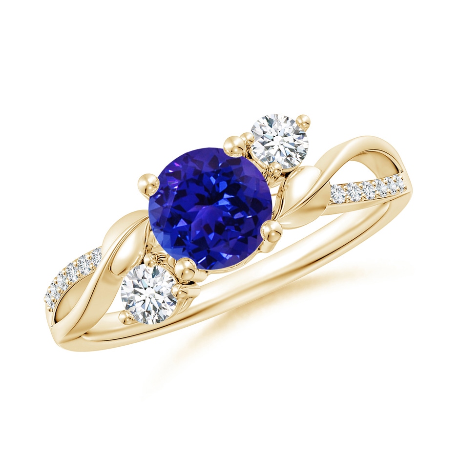 6mm AAAA Tanzanite and Diamond Twisted Vine Ring in Yellow Gold 