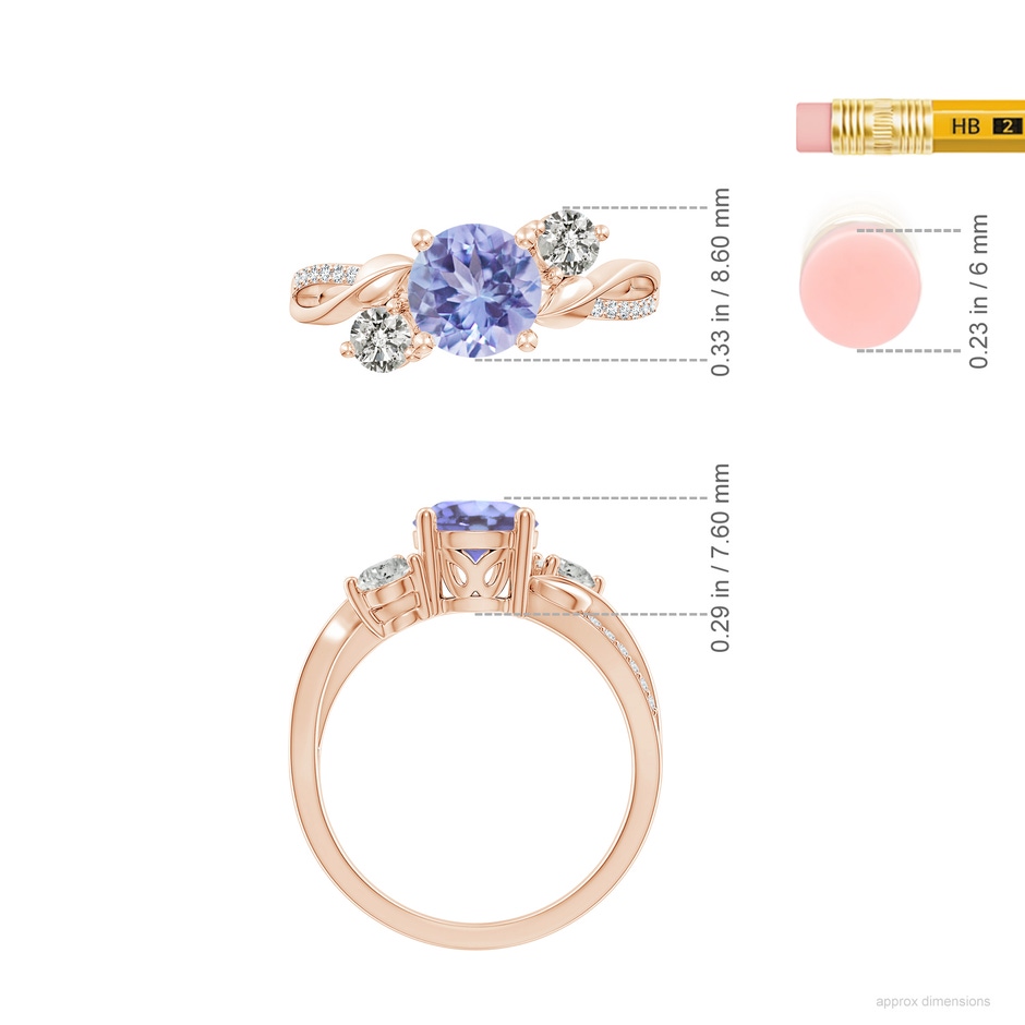 7mm A Tanzanite and Diamond Twisted Vine Ring in Rose Gold ruler