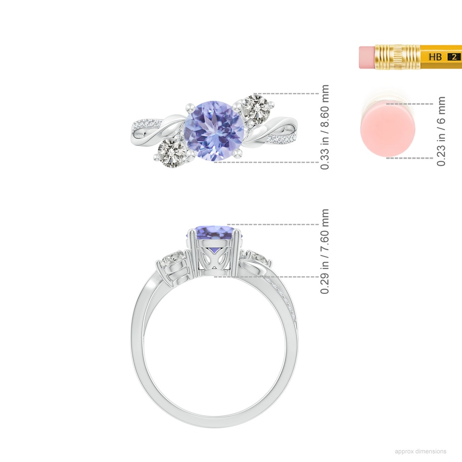 7mm A Tanzanite and Diamond Twisted Vine Ring in White Gold ruler