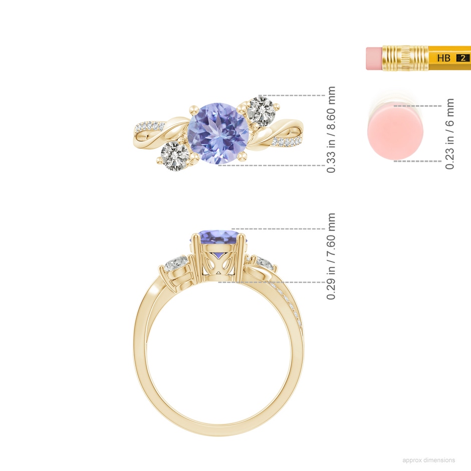 7mm A Tanzanite and Diamond Twisted Vine Ring in Yellow Gold ruler