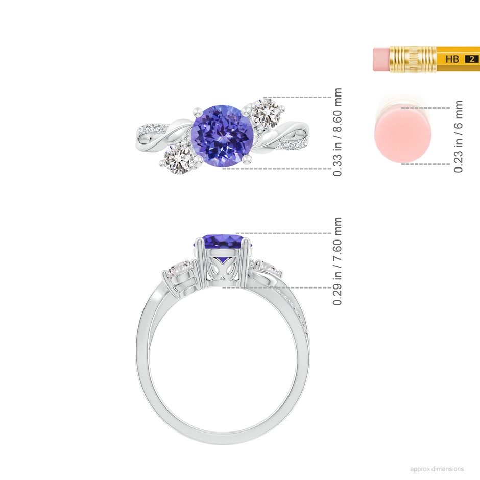 7mm AA Tanzanite and Diamond Twisted Vine Ring in White Gold ruler