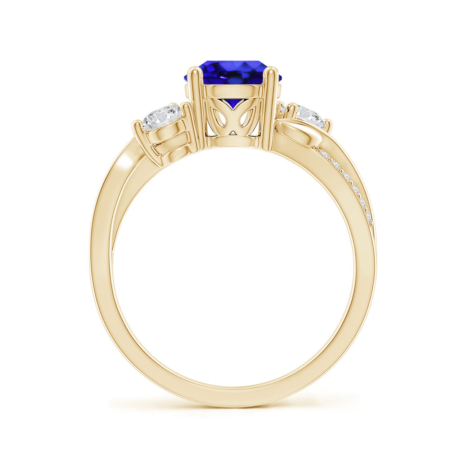 7mm AAA Tanzanite and Diamond Twisted Vine Ring in 18K Yellow Gold
