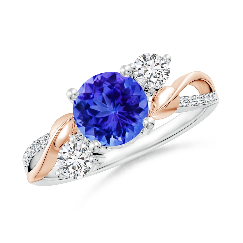 7mm AAA Tanzanite and Diamond Twisted Vine Ring in White Gold Rose Gold 