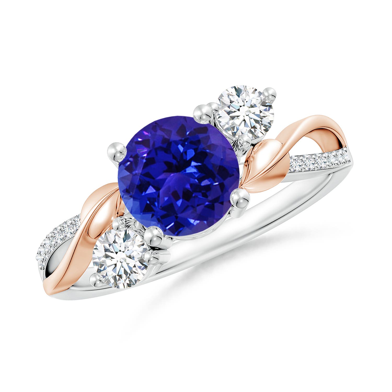 7mm AAAA Tanzanite and Diamond Twisted Vine Ring in 18K White Gold 18K Rose Gold