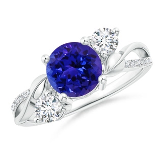 7mm AAAA Tanzanite and Diamond Twisted Vine Ring in 9K White Gold