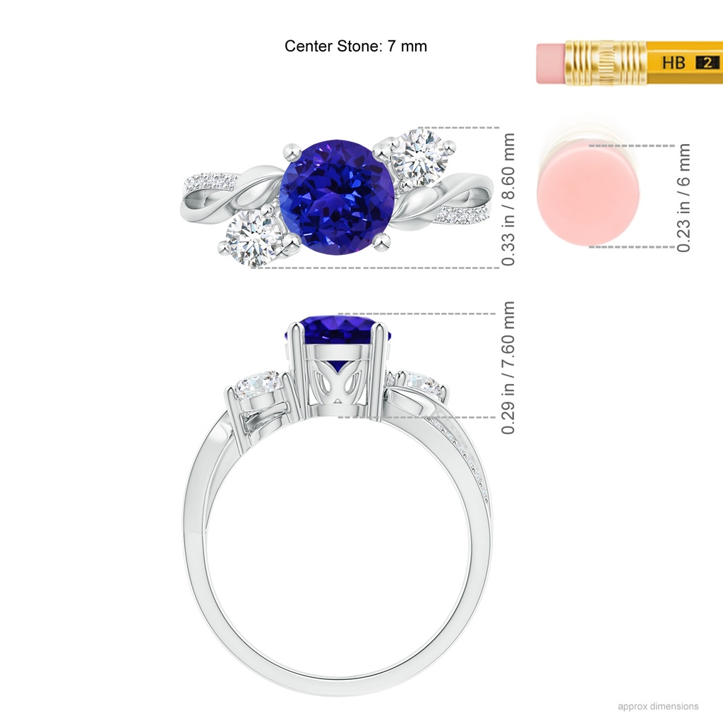 7mm AAAA Tanzanite and Diamond Twisted Vine Ring in P950 Platinum Ruler
