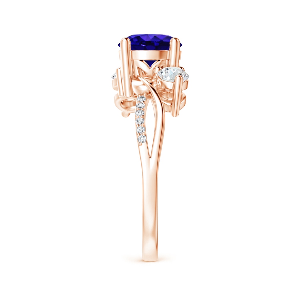 7mm AAAA Tanzanite and Diamond Twisted Vine Ring in Rose Gold Side-2
