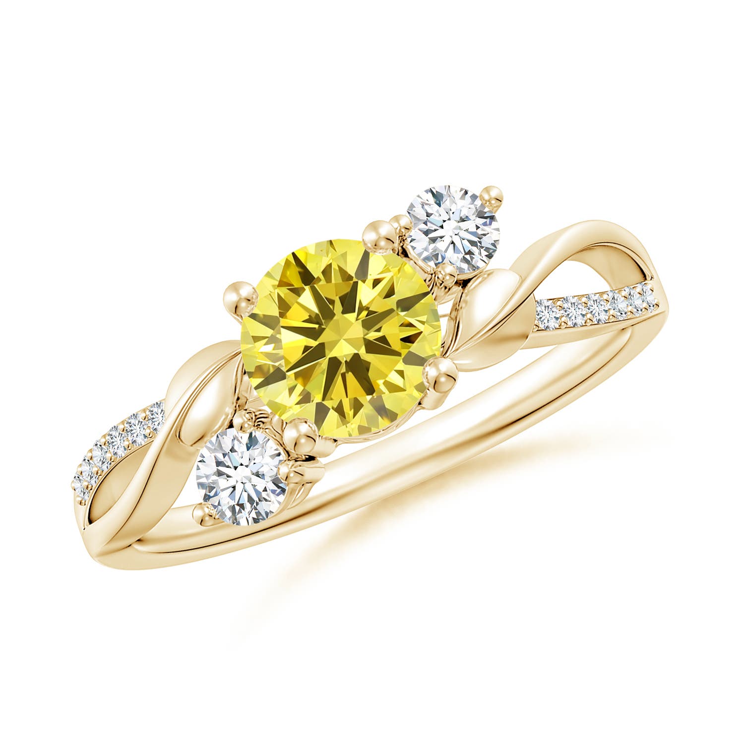 6mm AAAA Fancy Intense Yellow and White Diamond Twisted Vine Ring in Yellow Gold