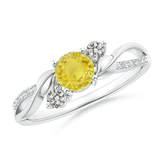 5mm A Yellow Sapphire and Diamond Twisted Vine Ring in 9K White Gold
